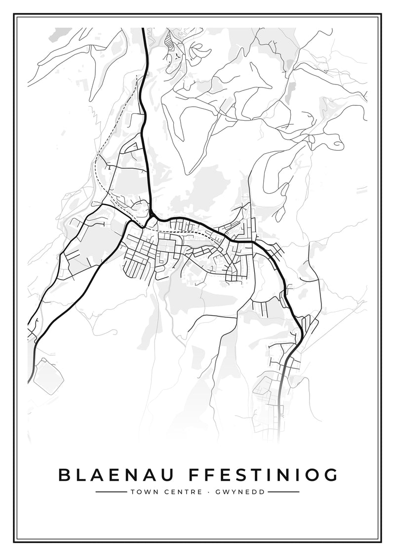 Blaenau Ffestiniog Town Centre Street Map Poster
