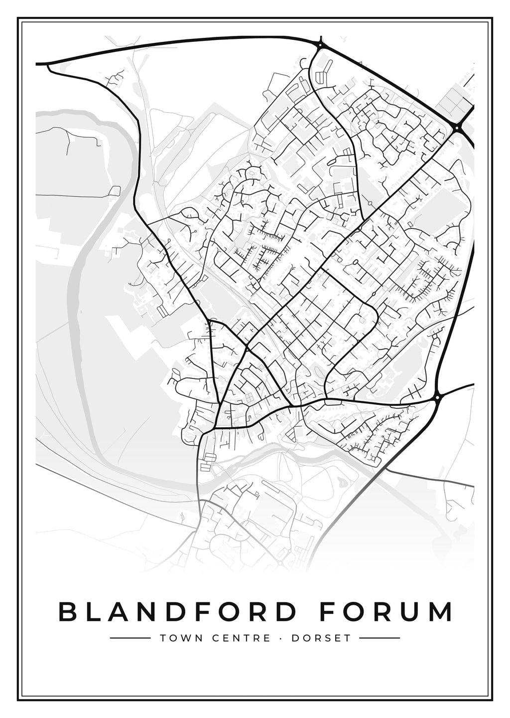Street map poster of Blandford Forum town centre, Dorset