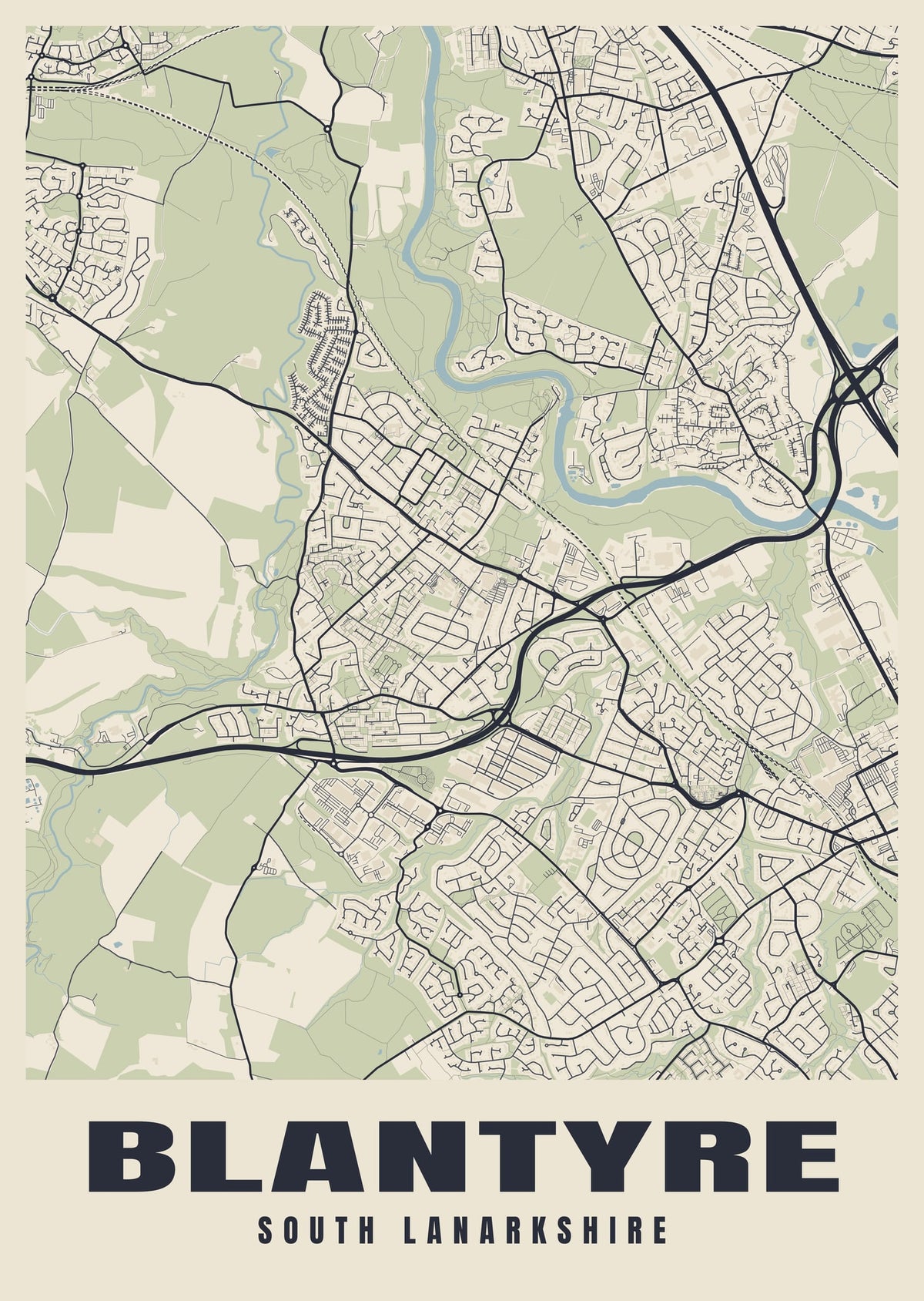 Street map poster of Blantyre, South Lanarkshire