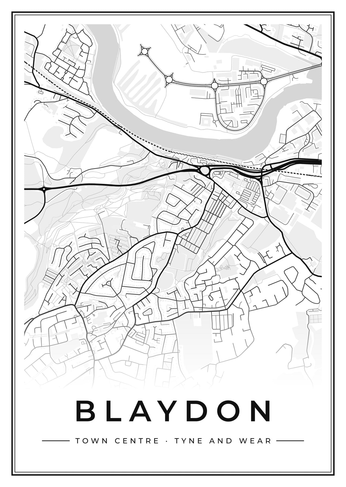 Street map poster of Blaydon town centre, Tyne and Wear