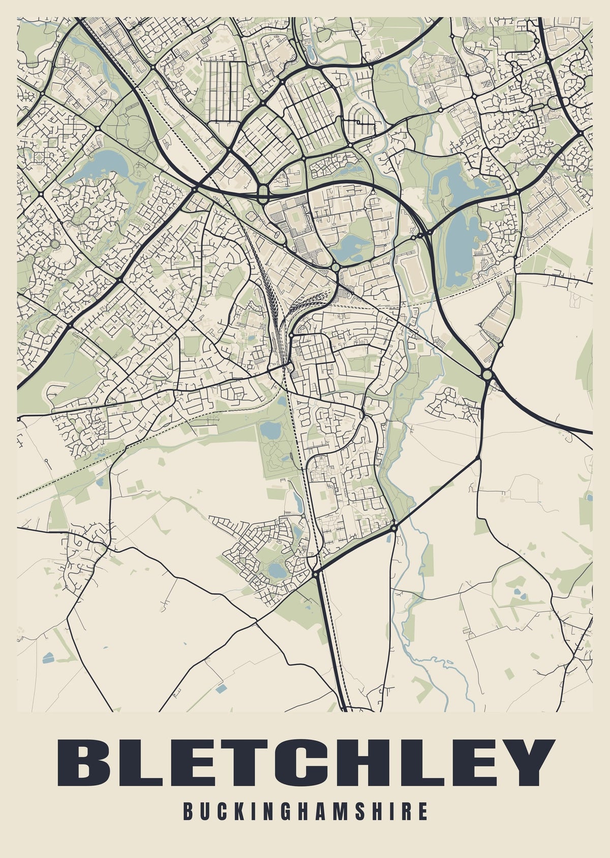 Street map poster of Bletchley, Buckinghamshire