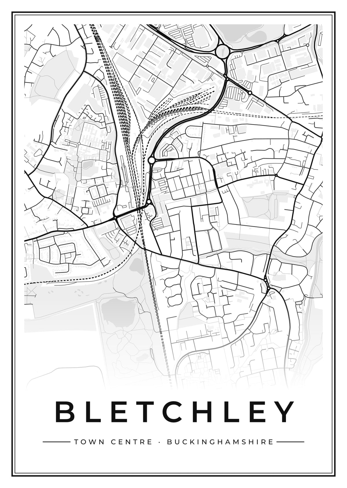 Street map poster of Bletchley town centre, Buckinghamshire