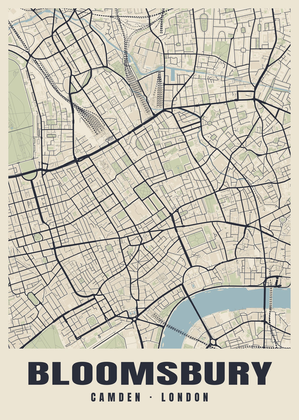 Heritage street map poster of Bloomsbury, Camden, London
