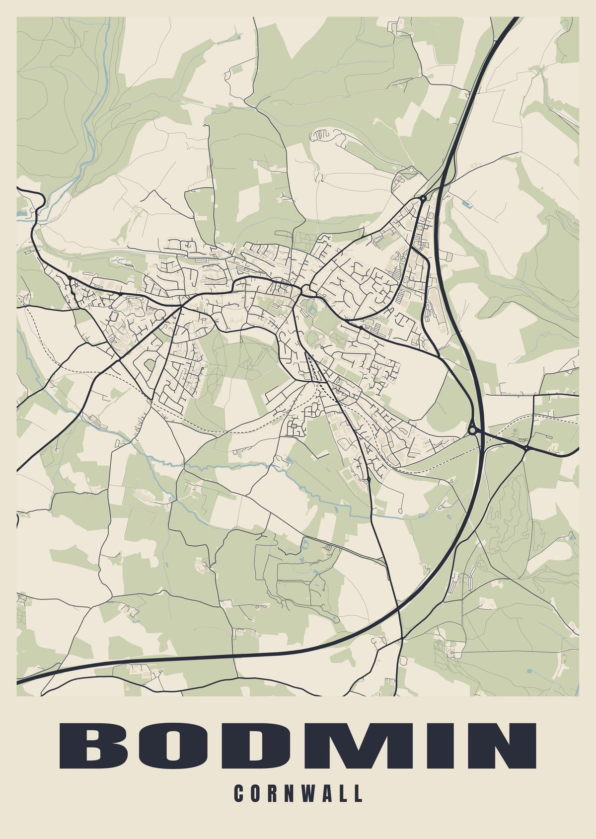 Street map poster of Bodmin, Cornwall