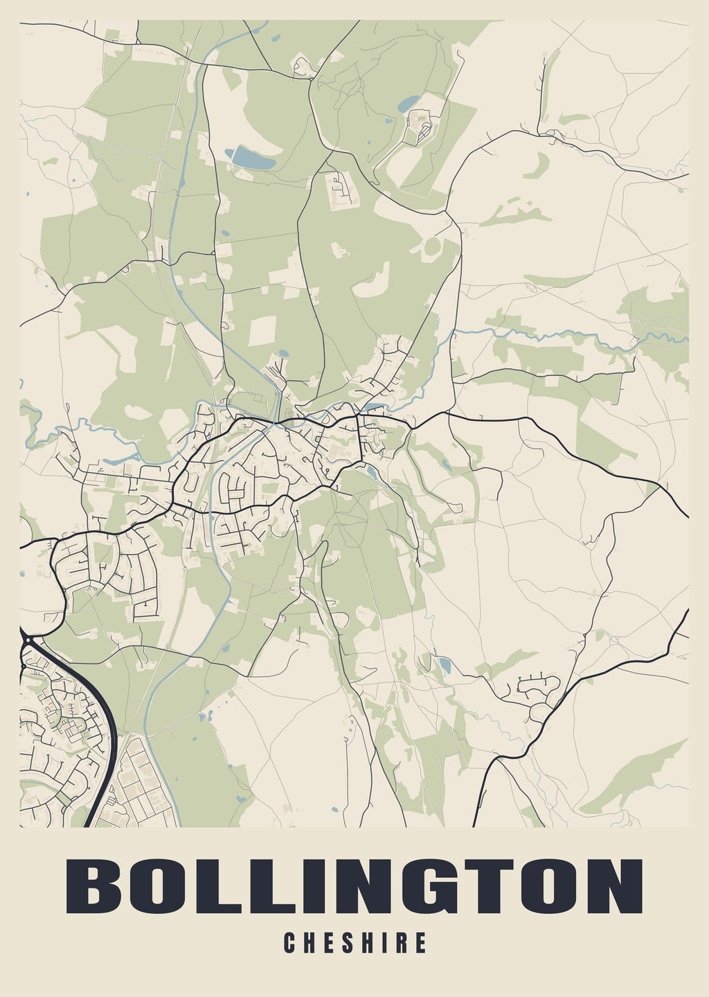 Street map poster of Bollington, Cheshire