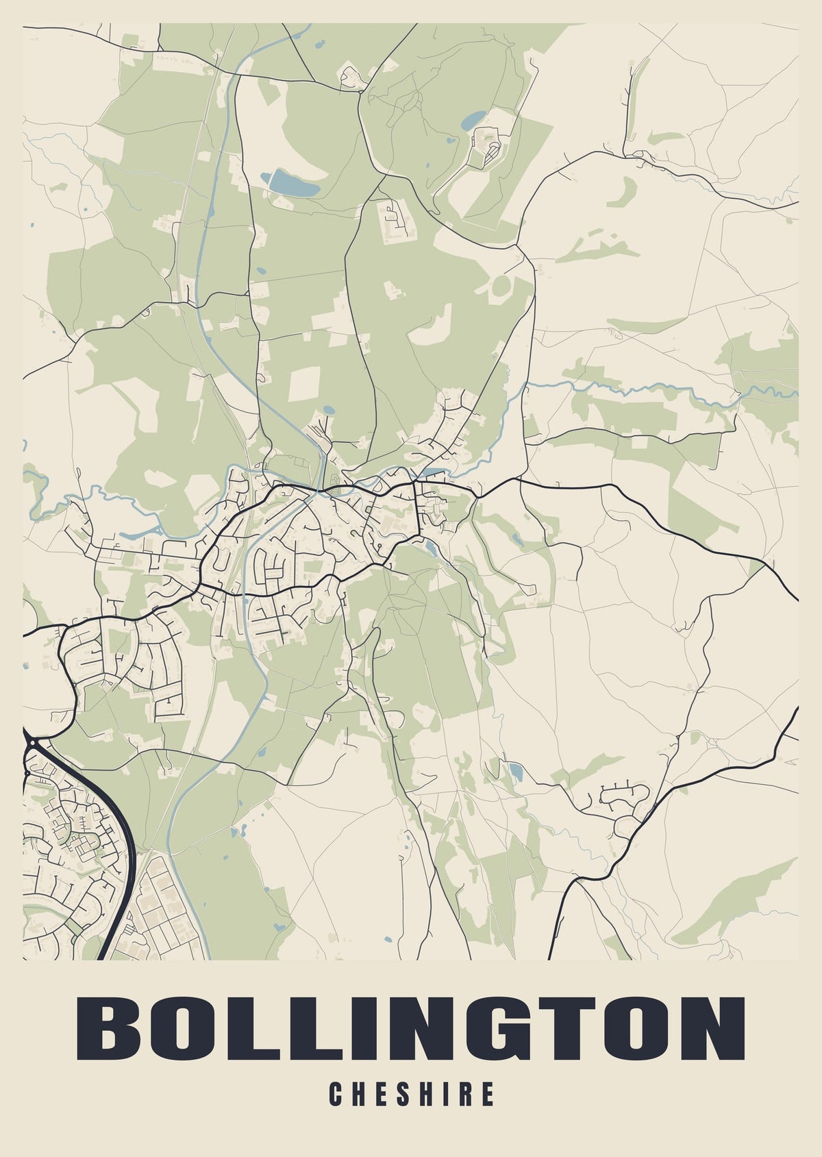 Street map poster of Bollington, Cheshire