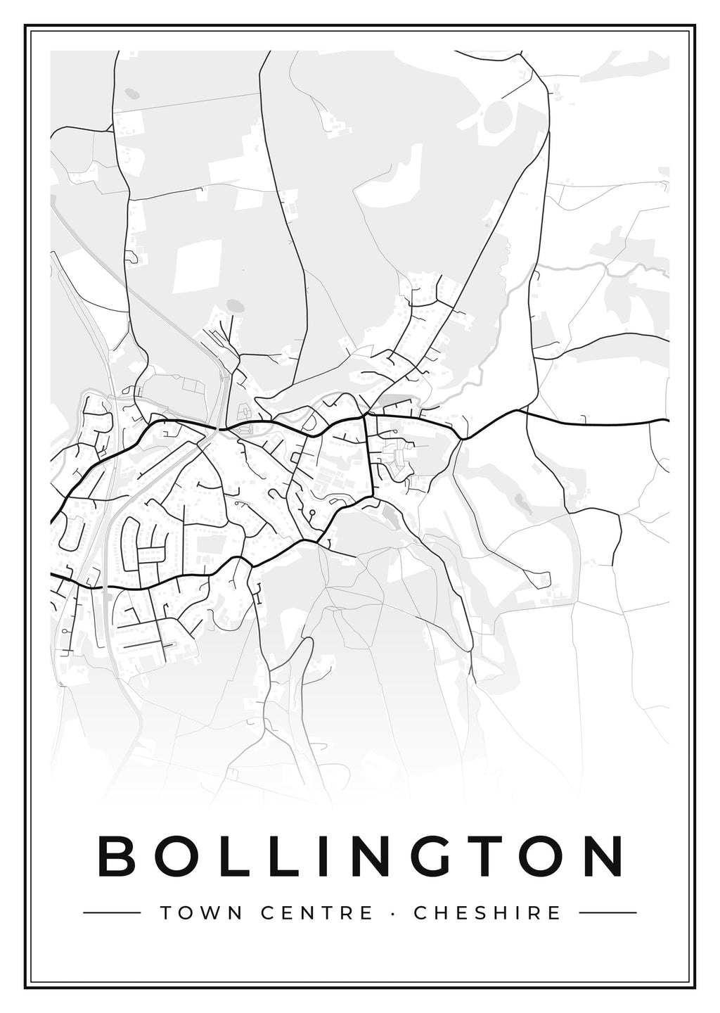 Street map poster of Bollington town centre, Cheshire