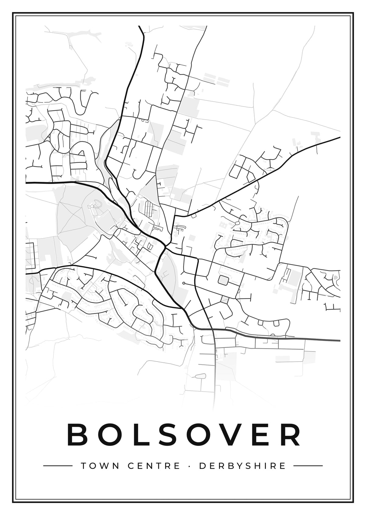 Street map poster of Bolsover town centre, Derbyshire