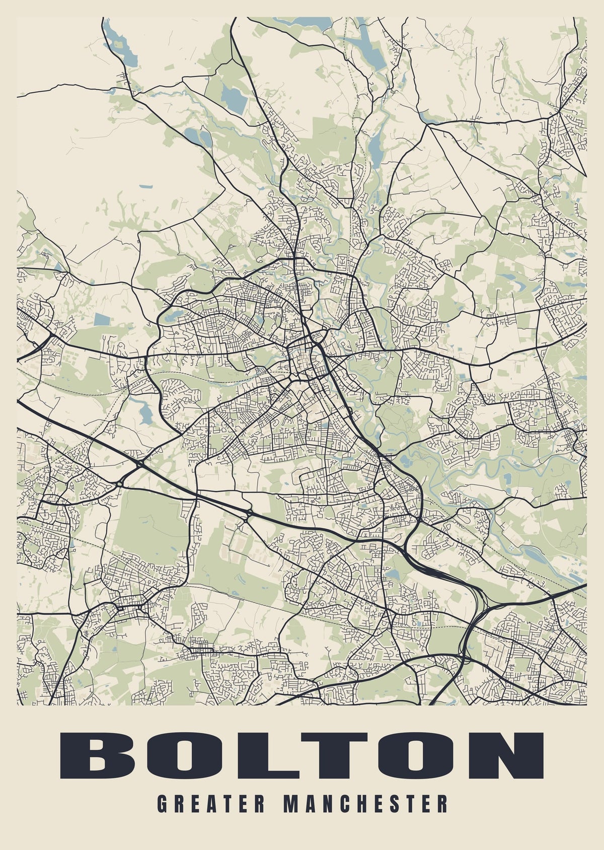 Street map poster of Bolton, Greater Manchester