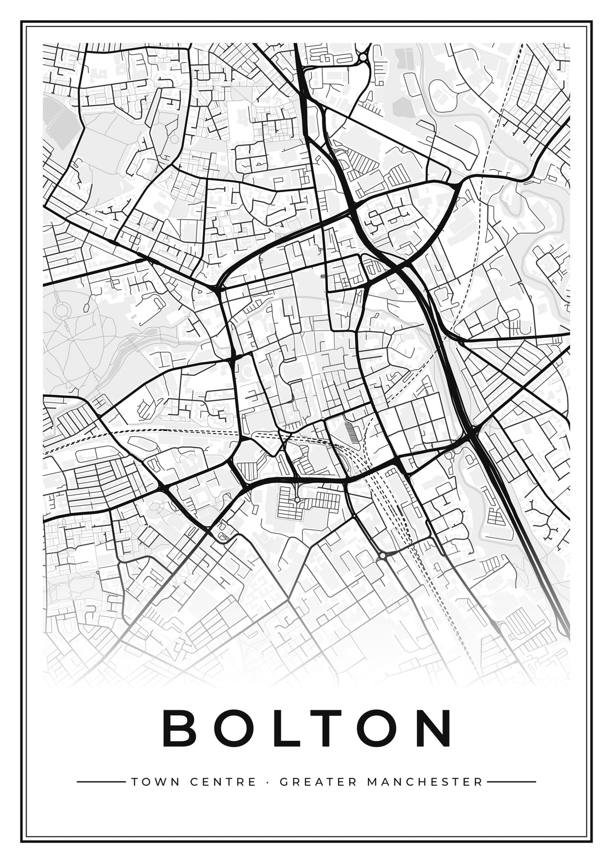 Street map poster of Bolton town centre, Greater Manchester