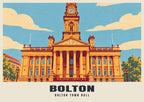 Bolton Town Hall poster, Retro Railway style
