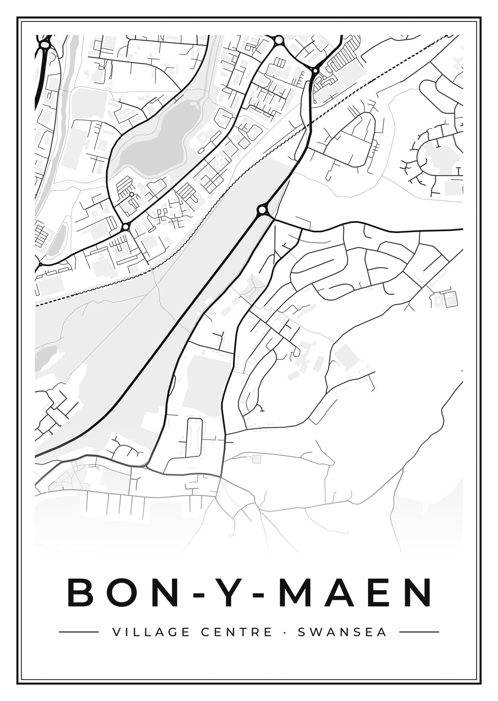 Street map poster of Bon-y-maen village centre, Swansea