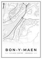 Street map poster of Bon-y-maen village centre, Swansea