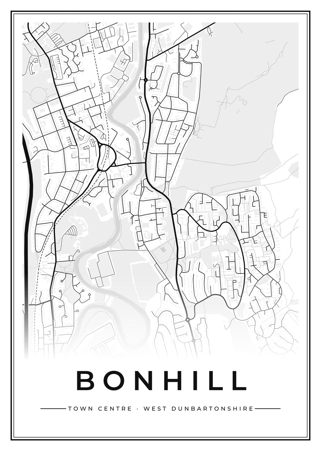 Street map poster of Bonhill town centre, West Dunbartonshire