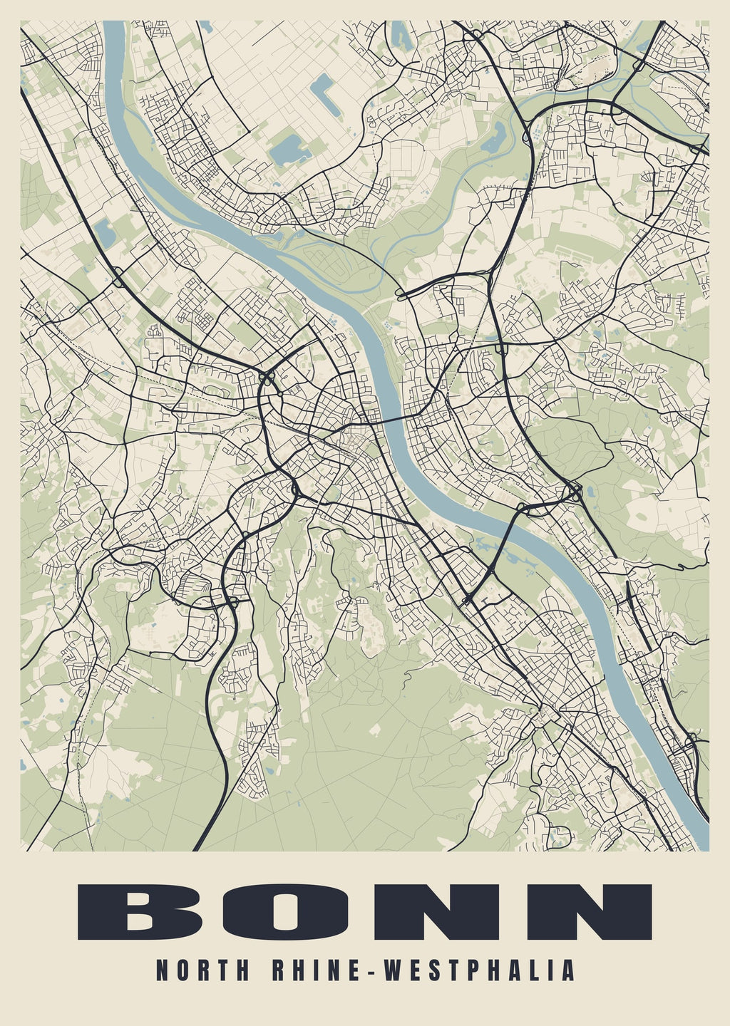 Street map poster of Bonn, North Rhine-Westphalia