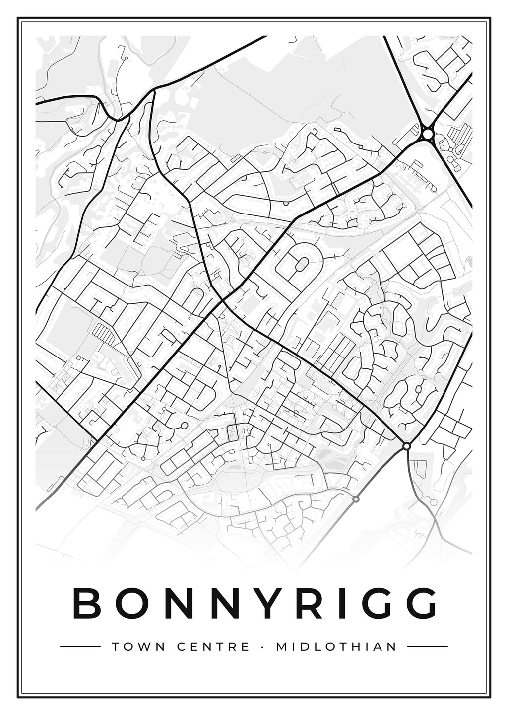 Street map poster of Bonnyrigg town centre, Midlothian