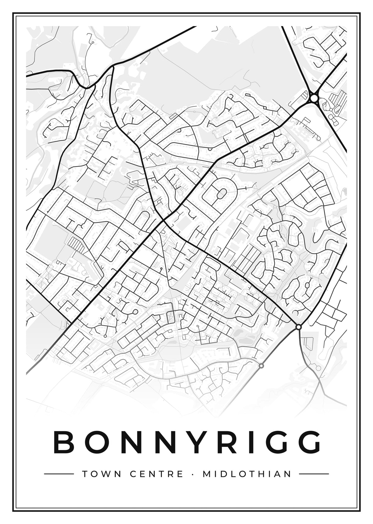 Street map poster of Bonnyrigg town centre, Midlothian