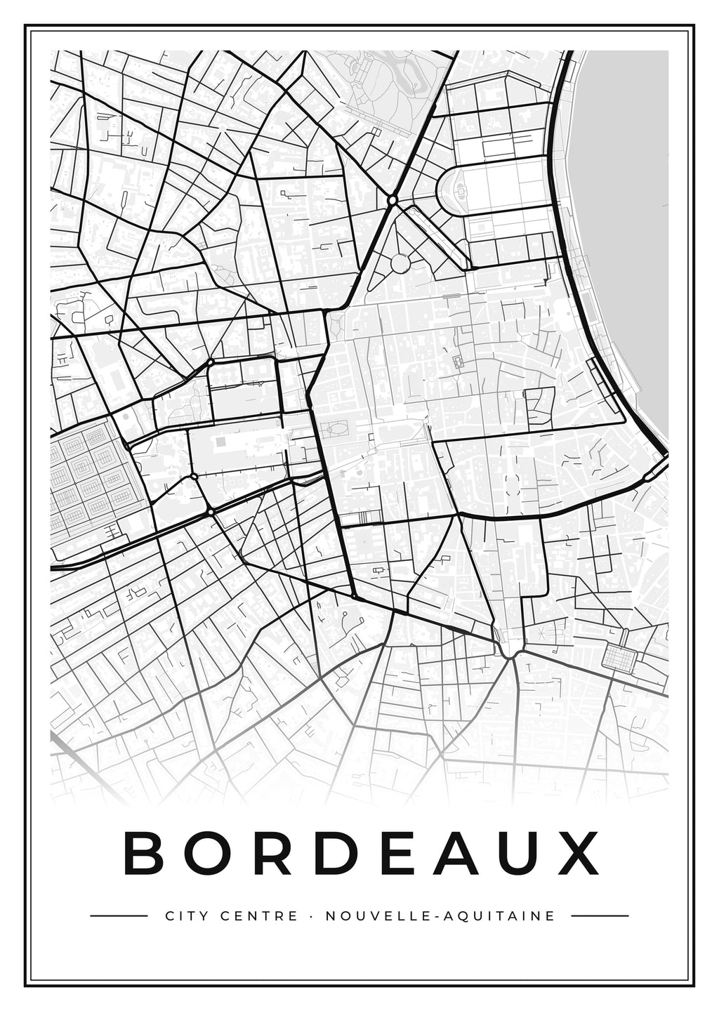 Street map poster of Bordeaux city centre, Nouvelle-Aquitaine