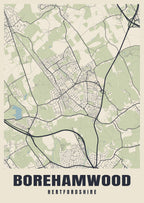 Street map poster of Borehamwood, Hertfordshire