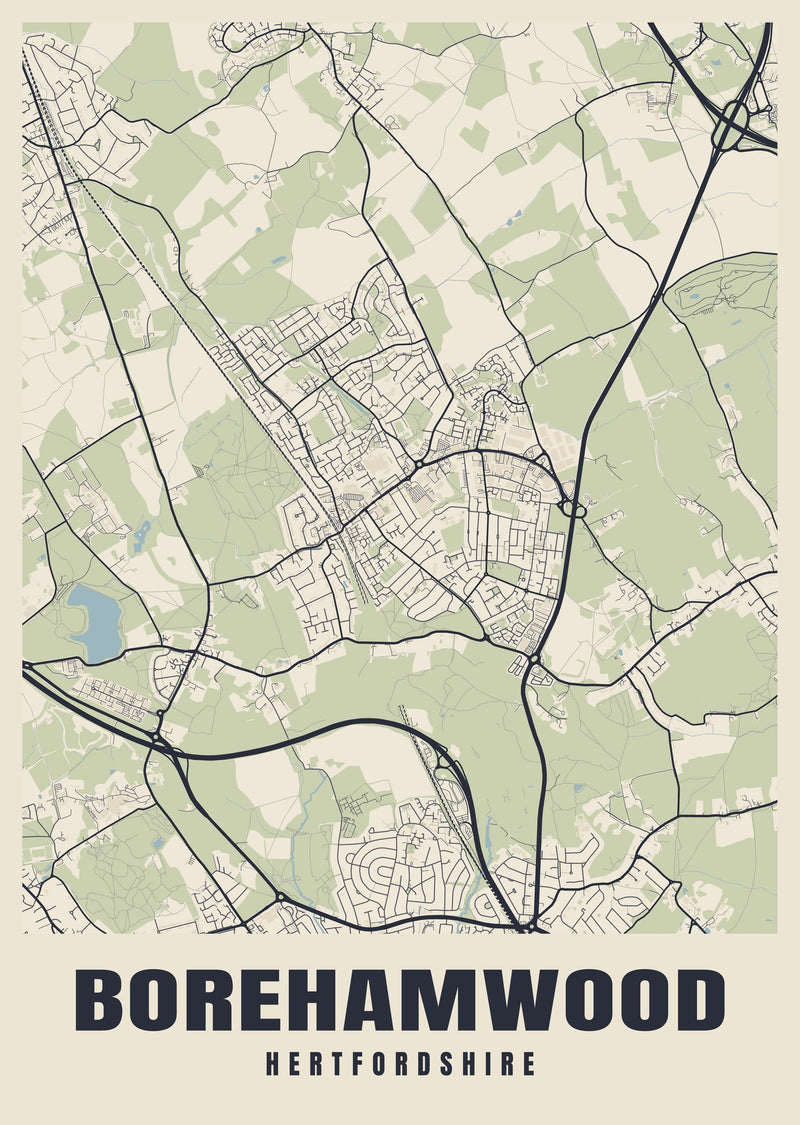 Borehamwood Street Map Poster