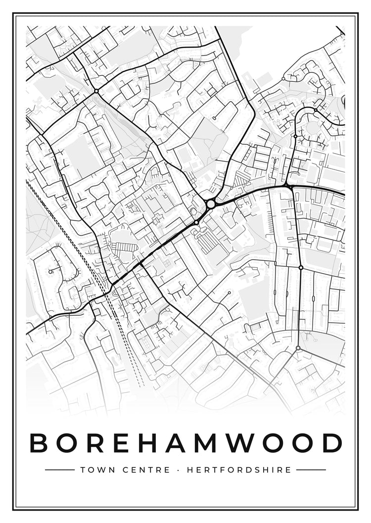 Borehamwood Town Centre Street Map Poster