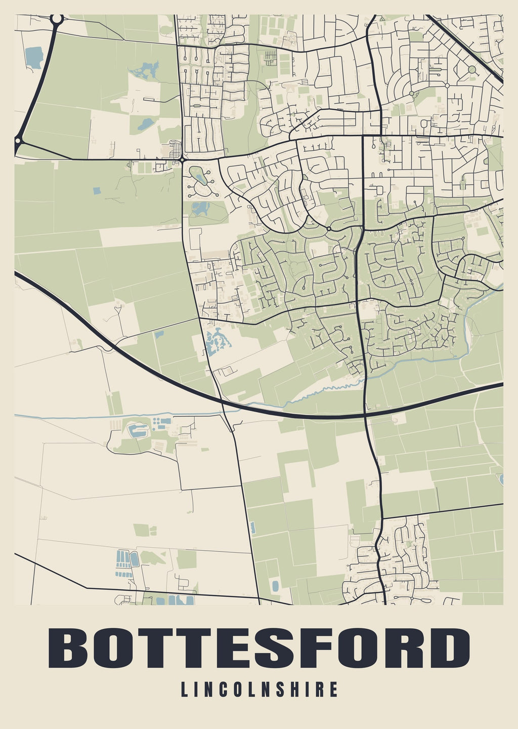 Street map poster of Bottesford, Lincolnshire