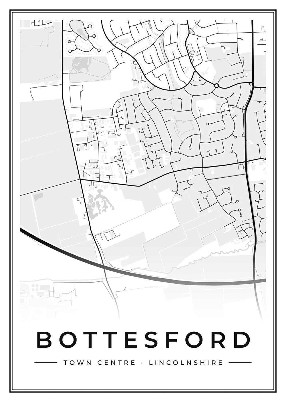 Bottesford Town Centre Street Map Poster