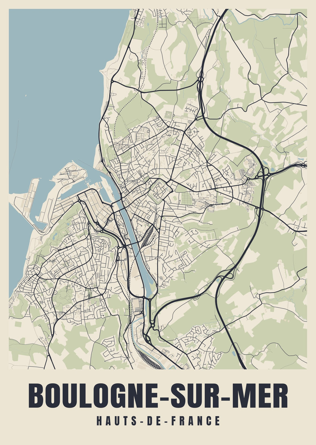 Street map poster of Boulogne-sur-Mer, Hauts-de-France