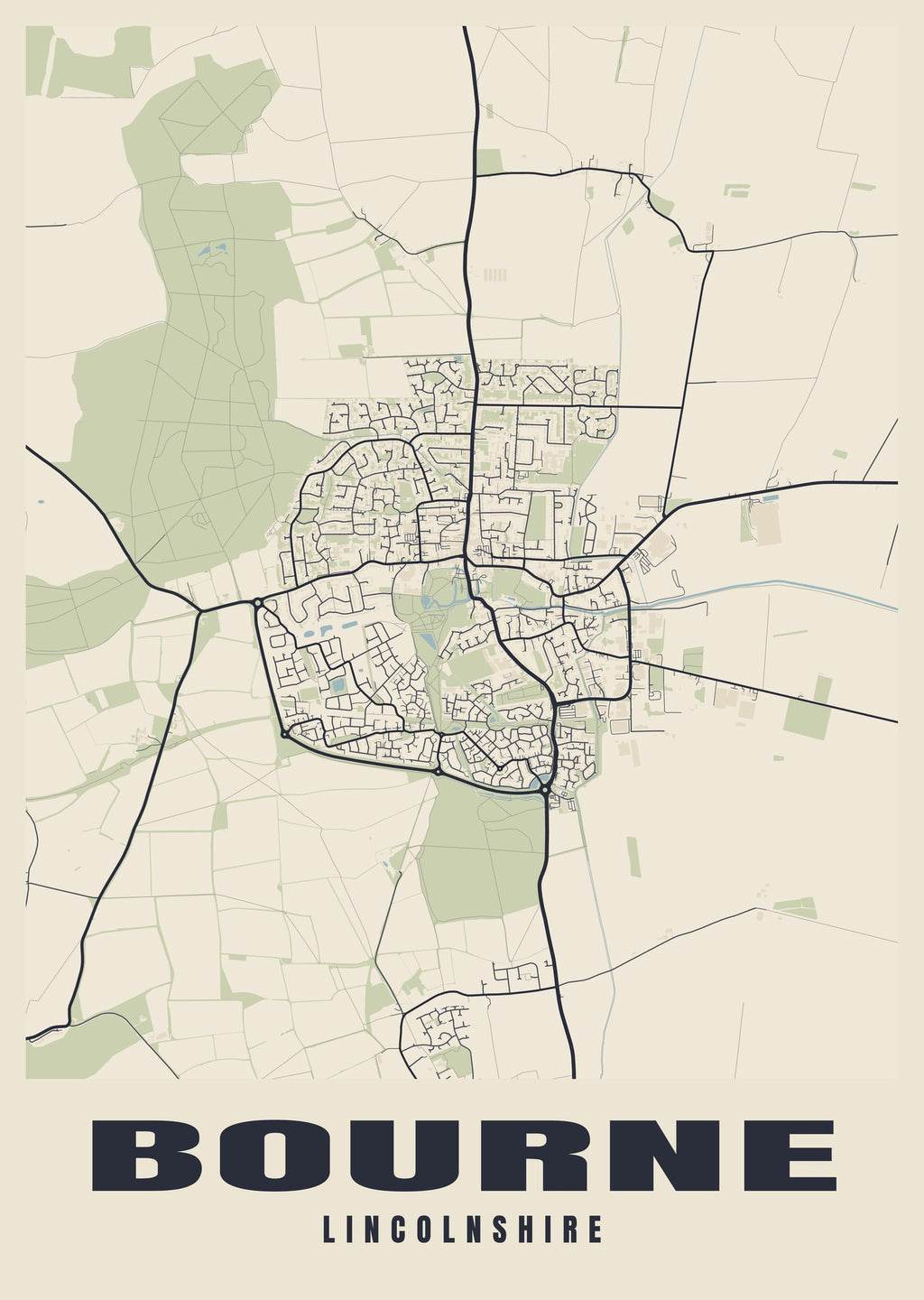 Street map poster of Bourne, Lincolnshire