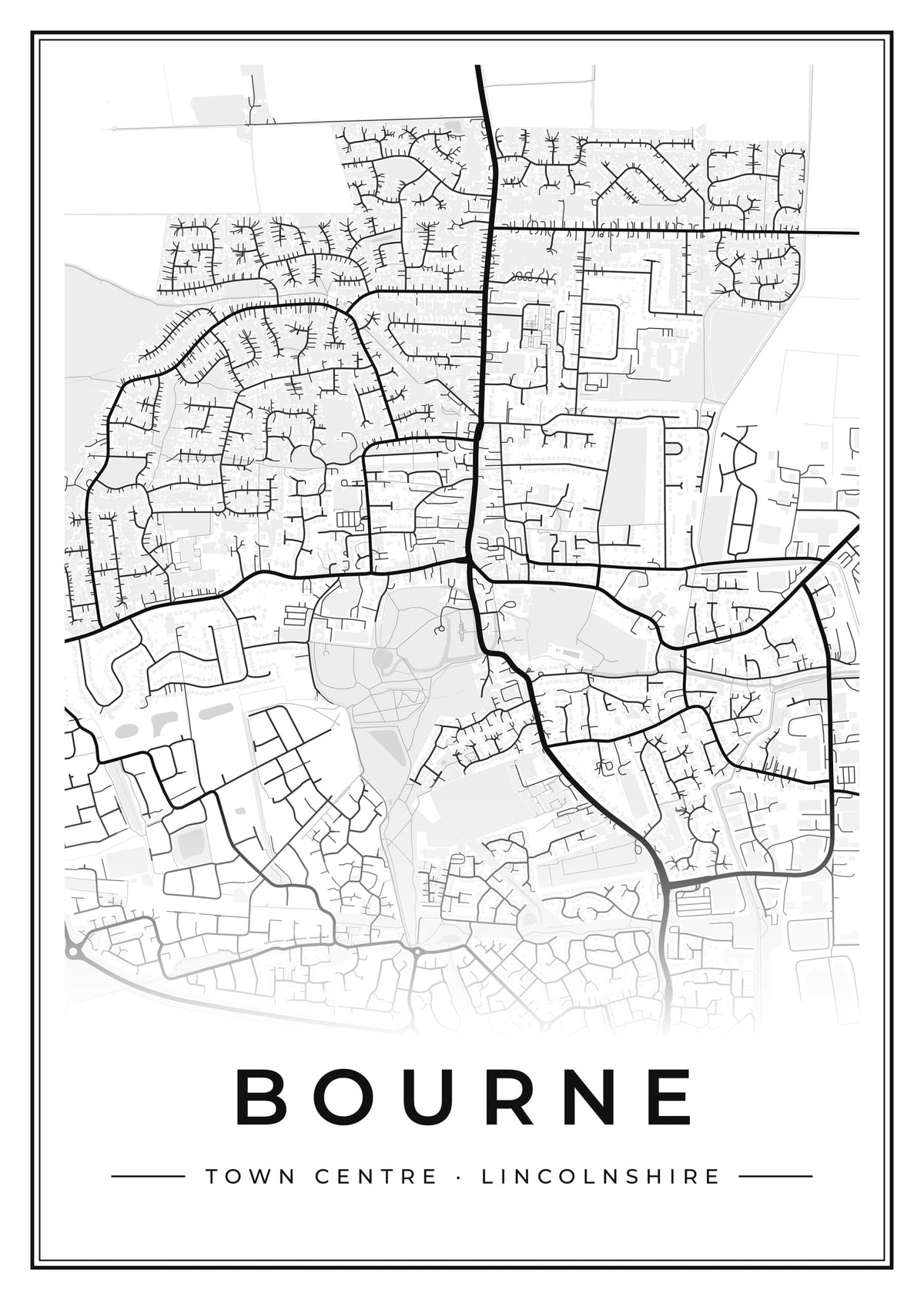 Street map poster of Bourne town centre, Lincolnshire