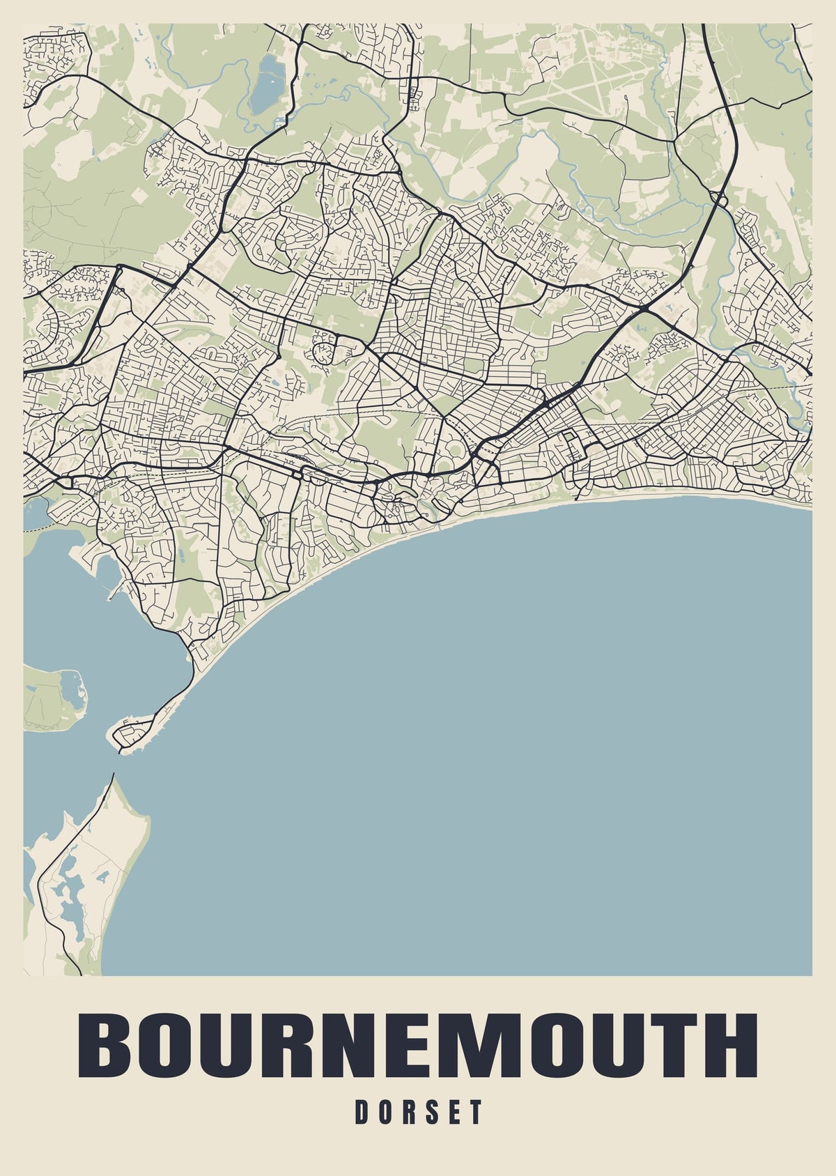 Street map poster of Bournemouth, Dorset