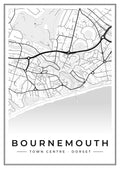 Street map poster of Bournemouth town centre, Dorset