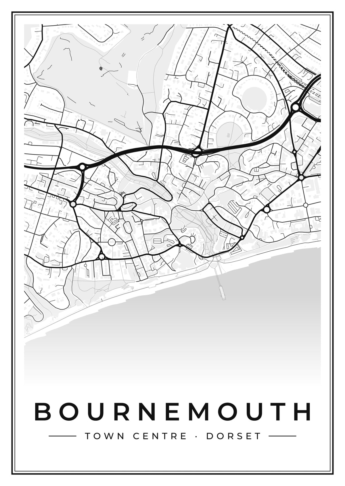 Street map poster of Bournemouth town centre, Dorset