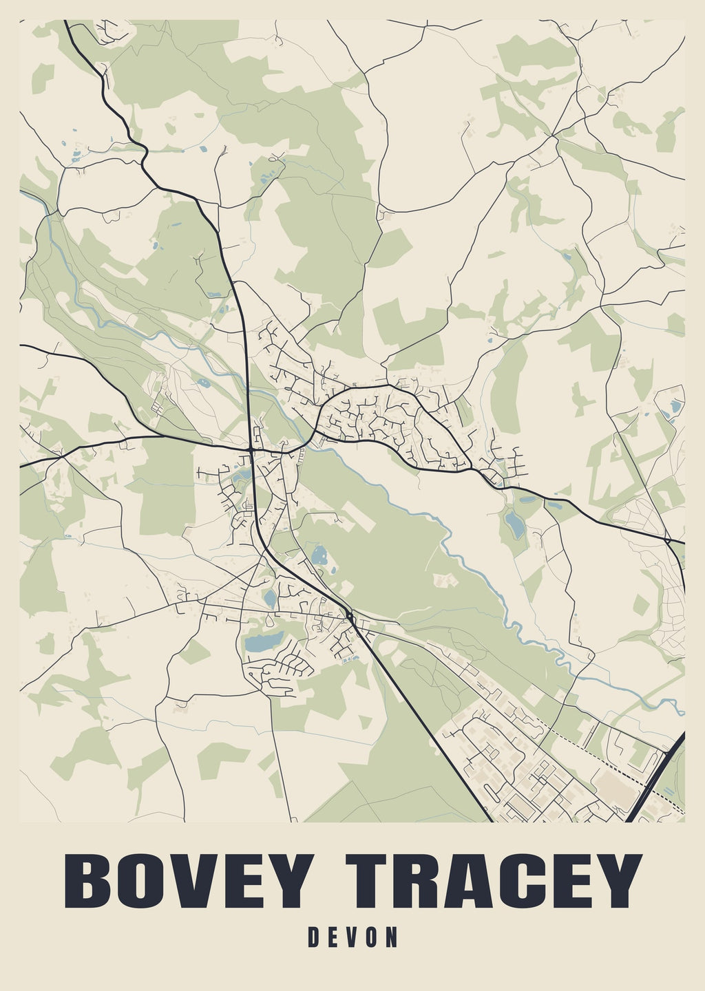 Street map poster of Bovey Tracey, Devon