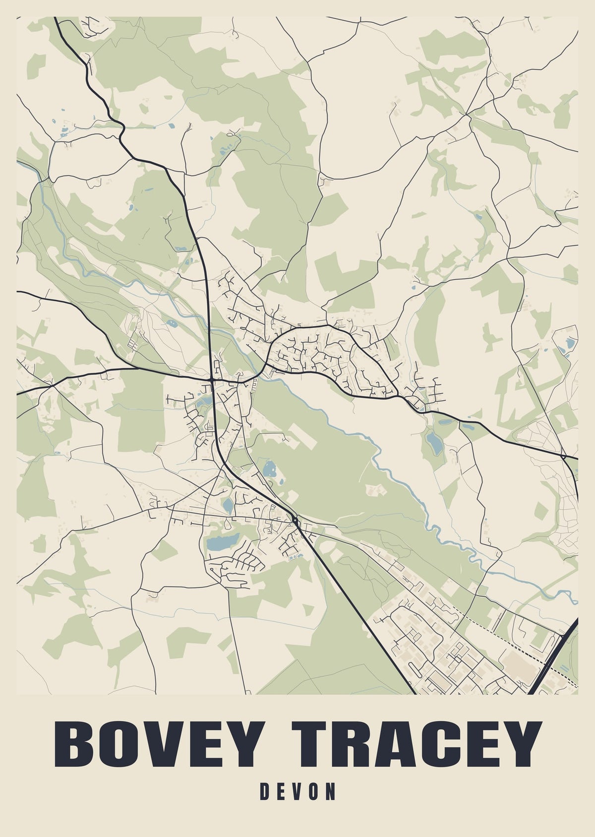 Street map poster of Bovey Tracey, Devon
