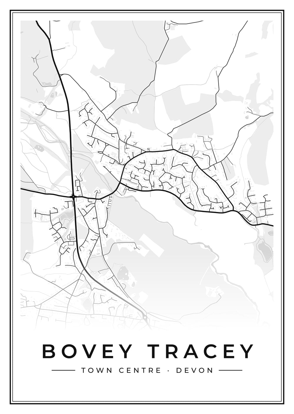 Bovey Tracey Town Centre Street Map Poster
