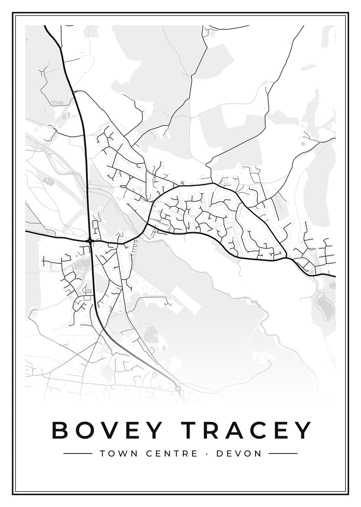 Street map poster of Bovey Tracey town centre, Devon