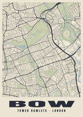 Heritage street map poster of Bow, Tower Hamlets, London