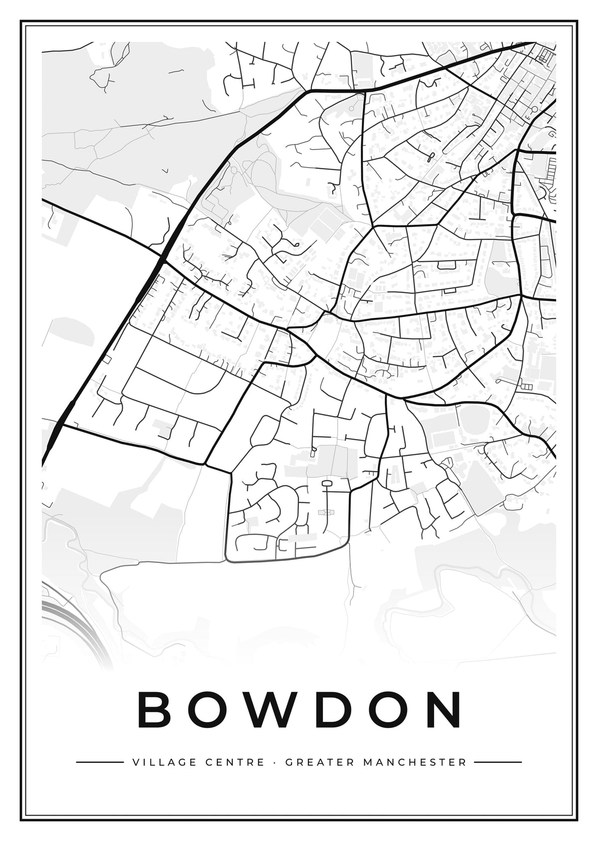 Street map poster of Bowdon village centre, Greater Manchester