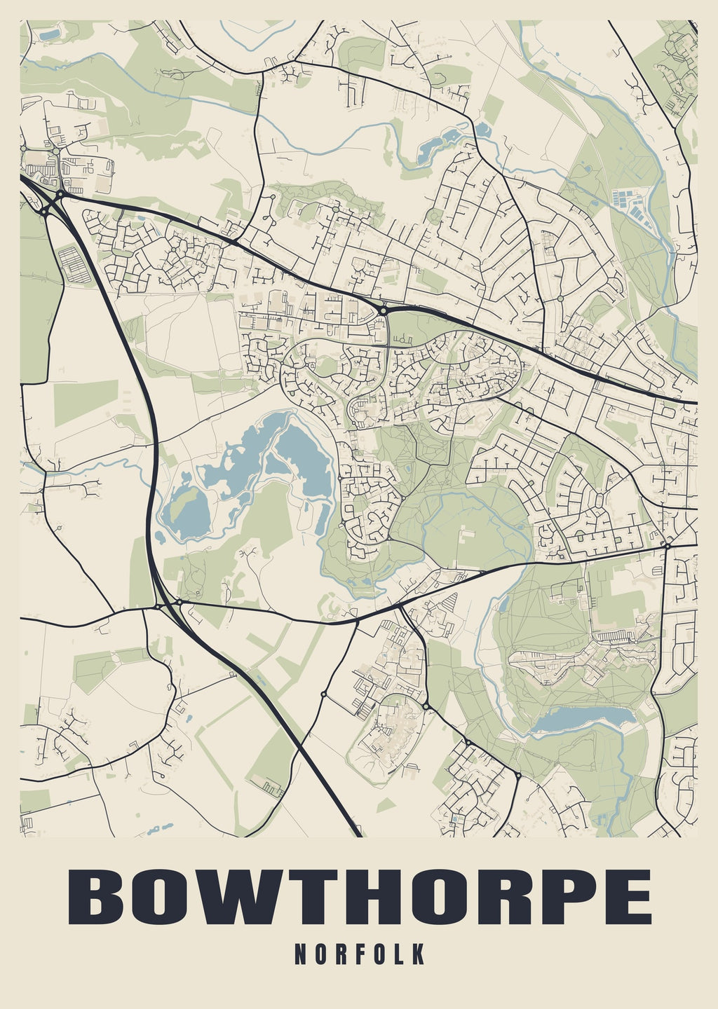 Street map poster of Bowthorpe, Norfolk