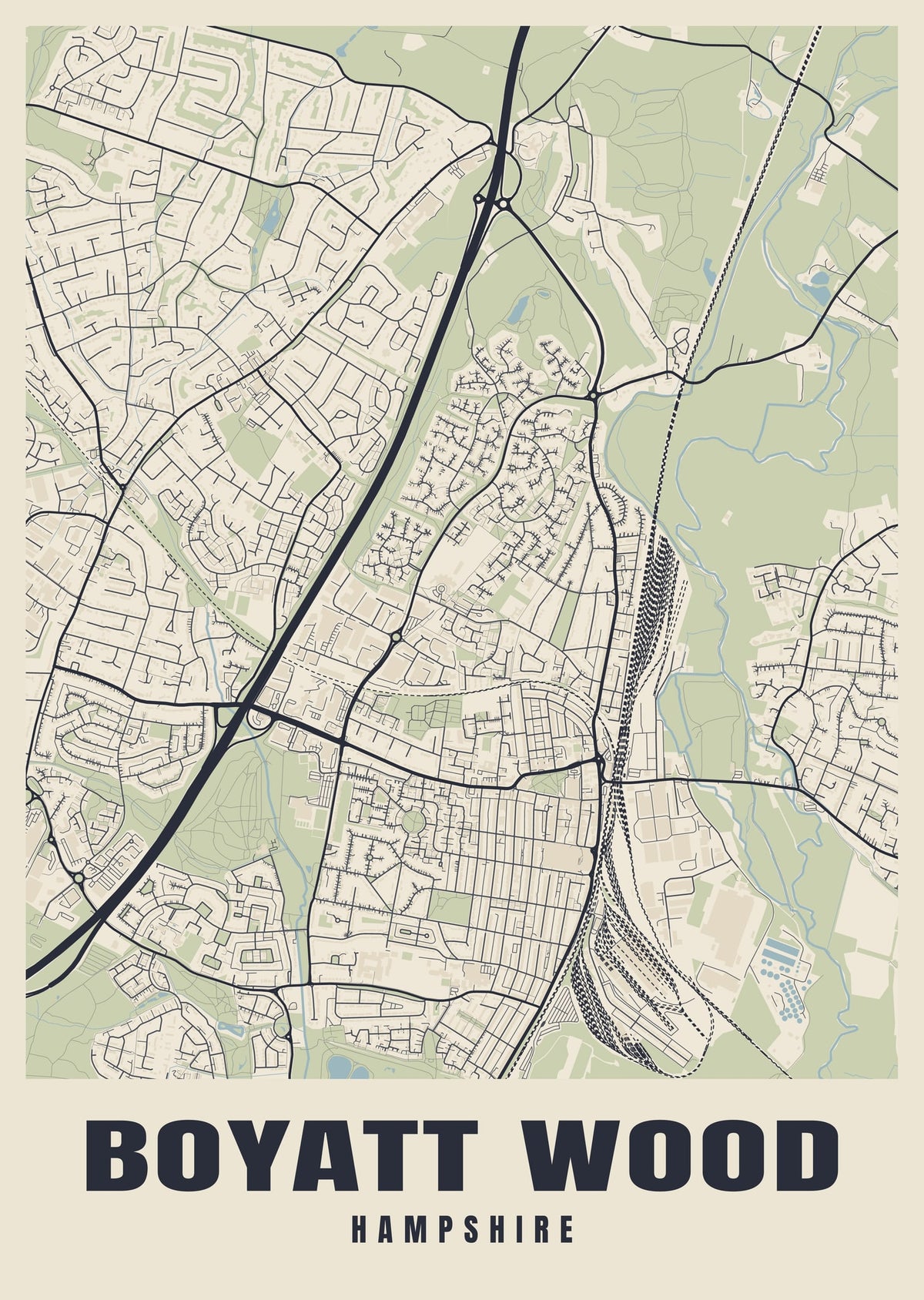 Street map poster of Boyatt Wood, Hampshire