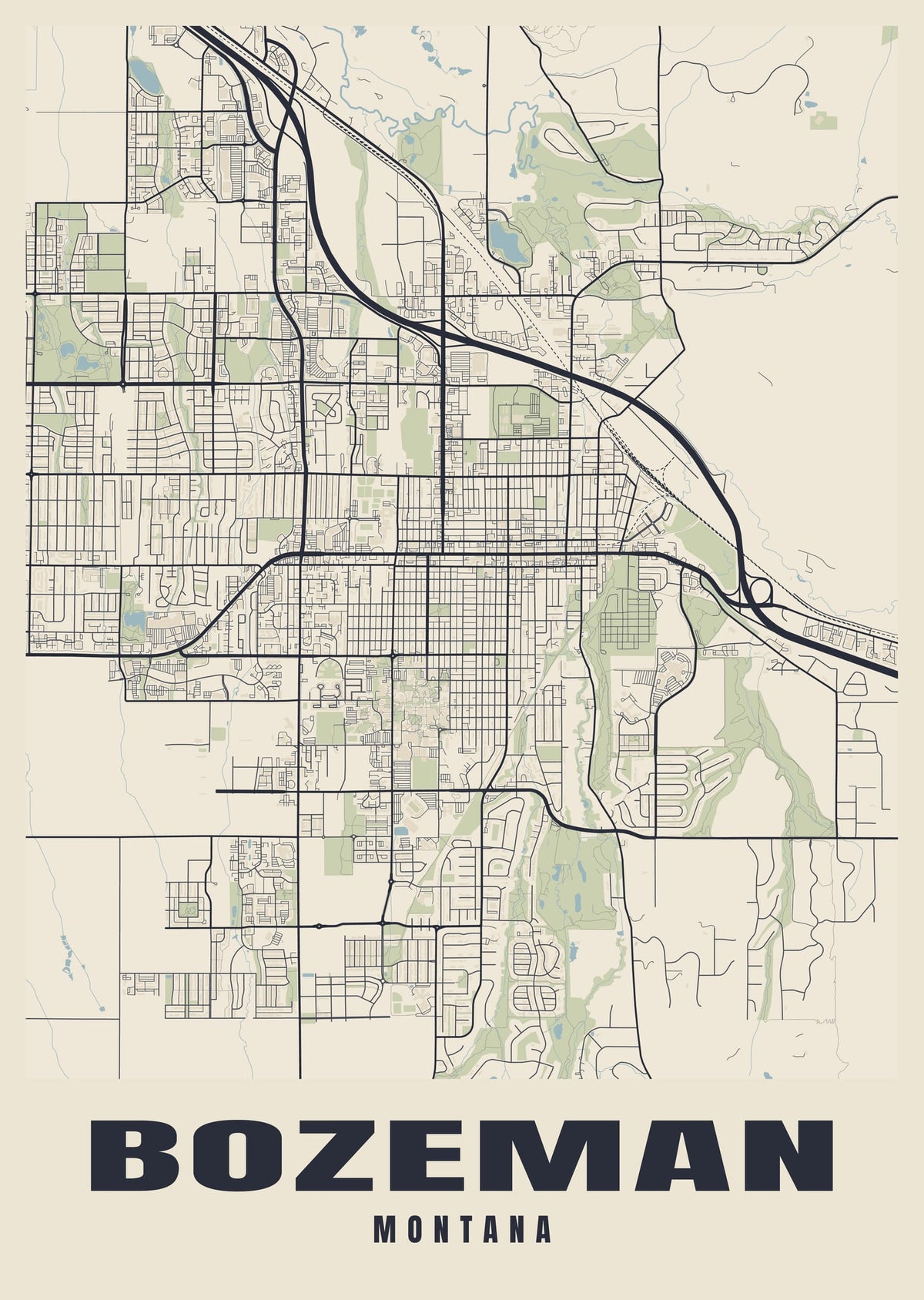 Street map poster of Bozeman, Montana
