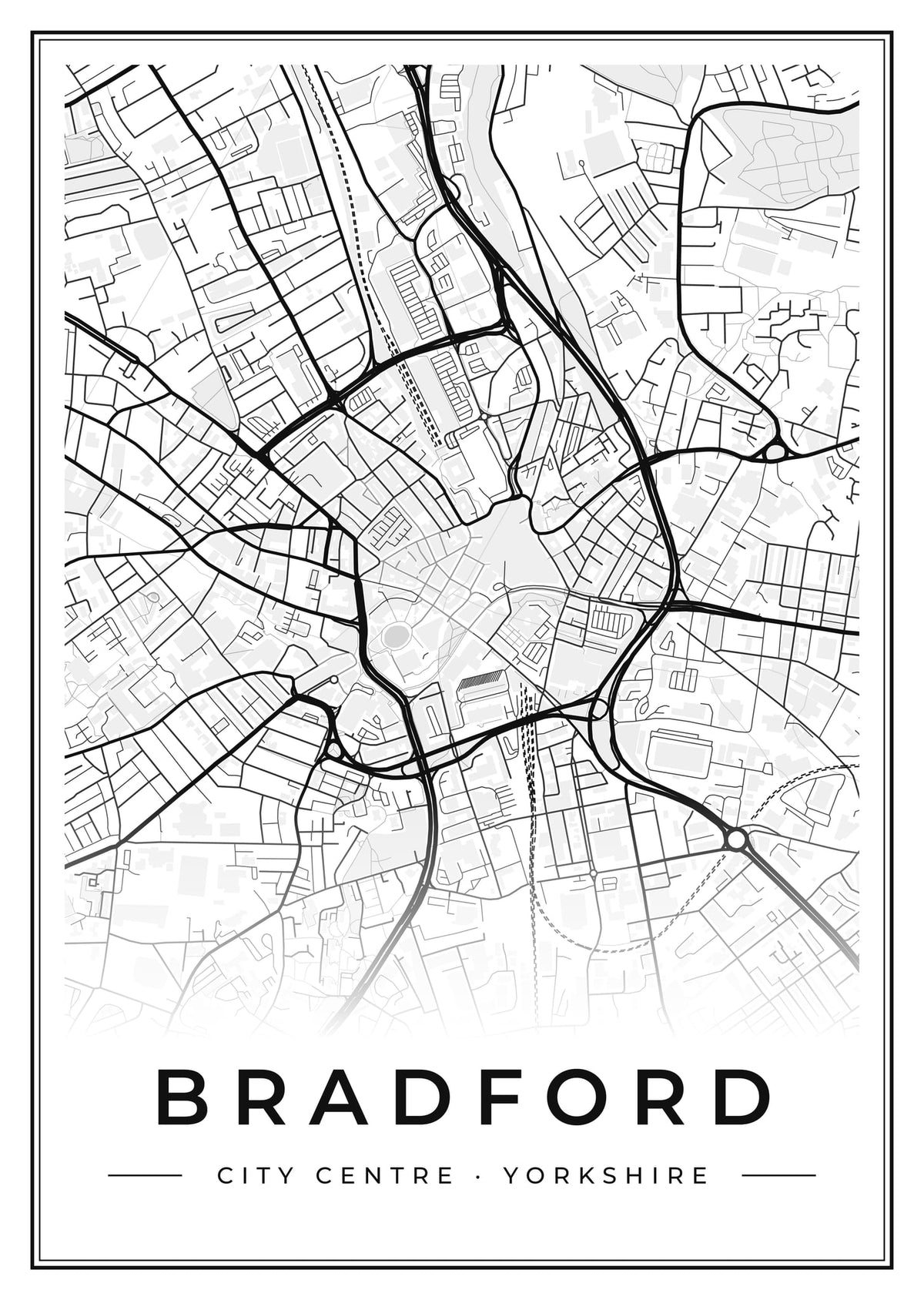 Street map poster of Bradford city centre, Yorkshire