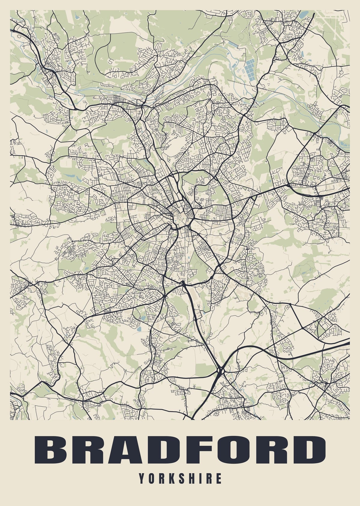Street map poster of Bradford, Yorkshire