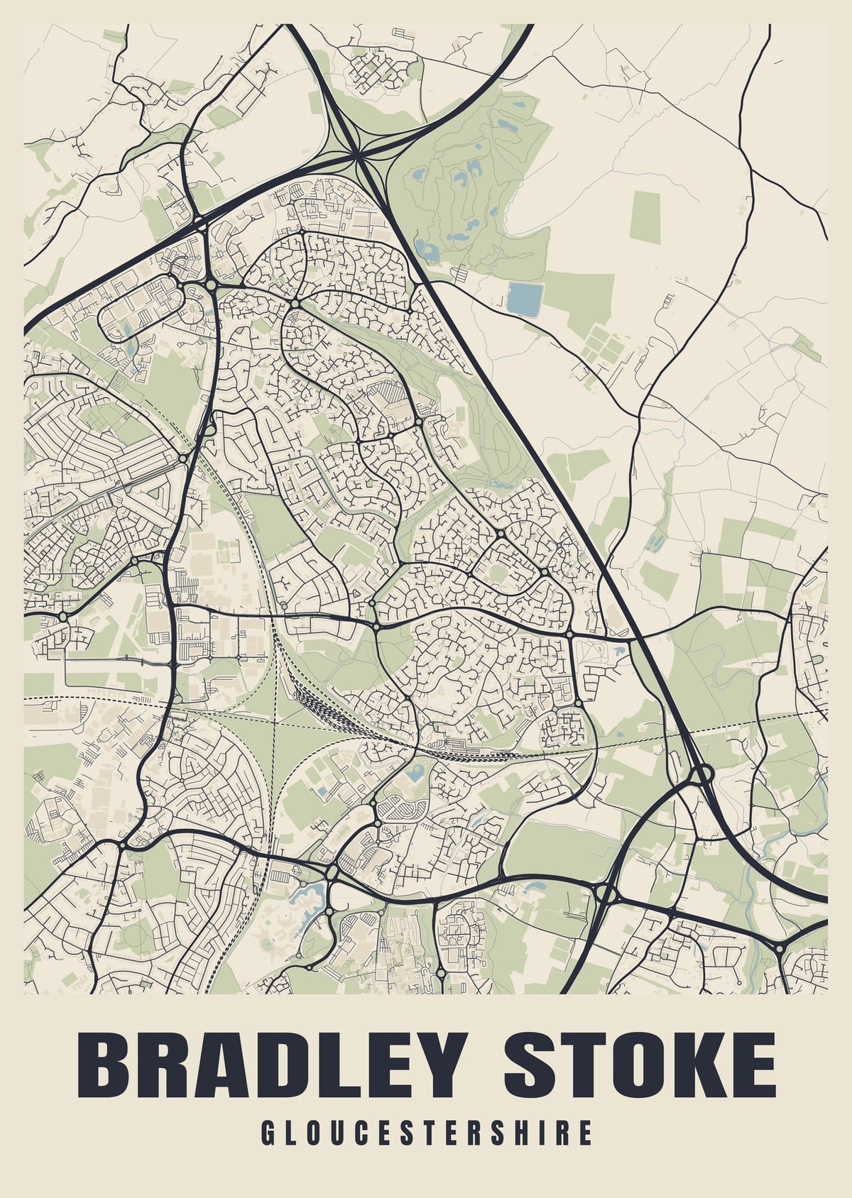 Street map poster of Bradley Stoke, Gloucestershire