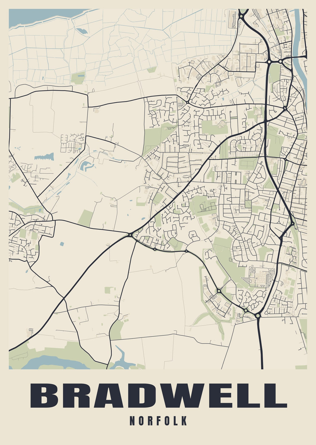 Street map poster of Bradwell, Norfolk