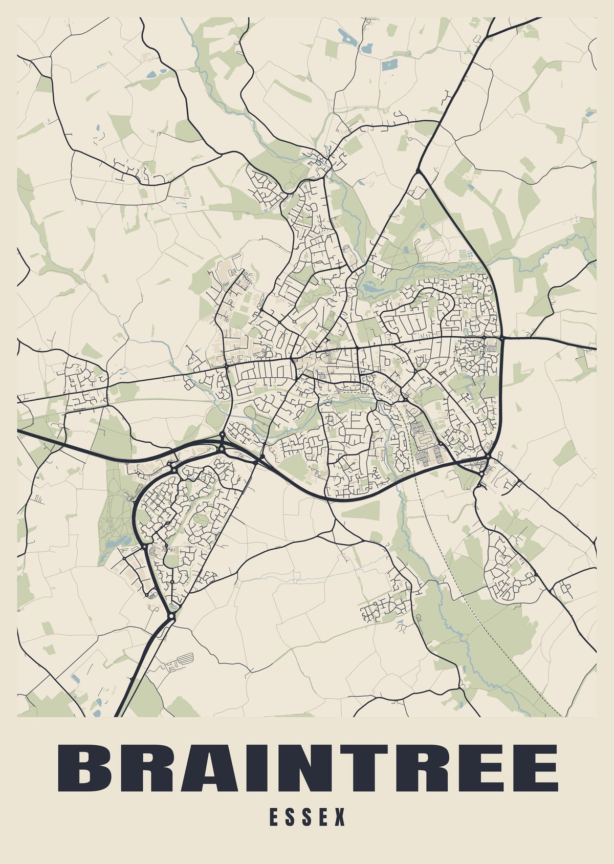 Street map poster of Braintree, Essex