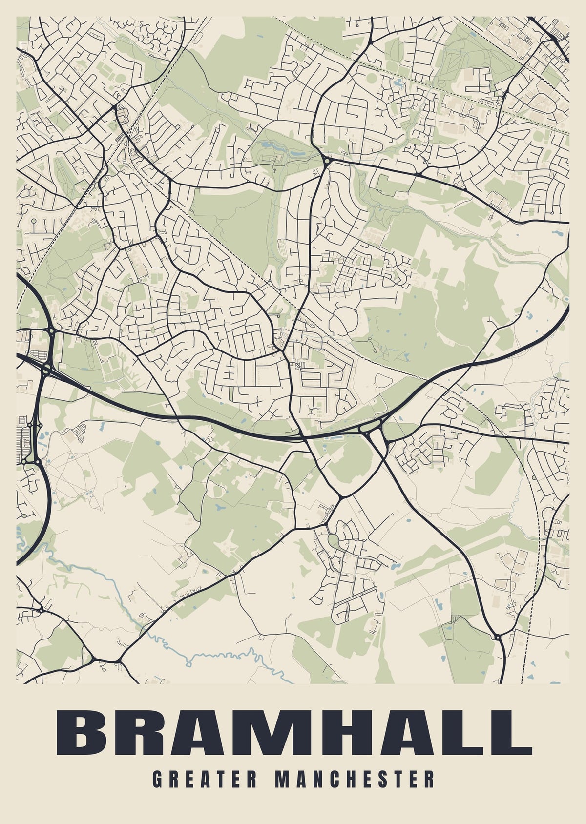 Street map poster of Bramhall, Greater Manchester