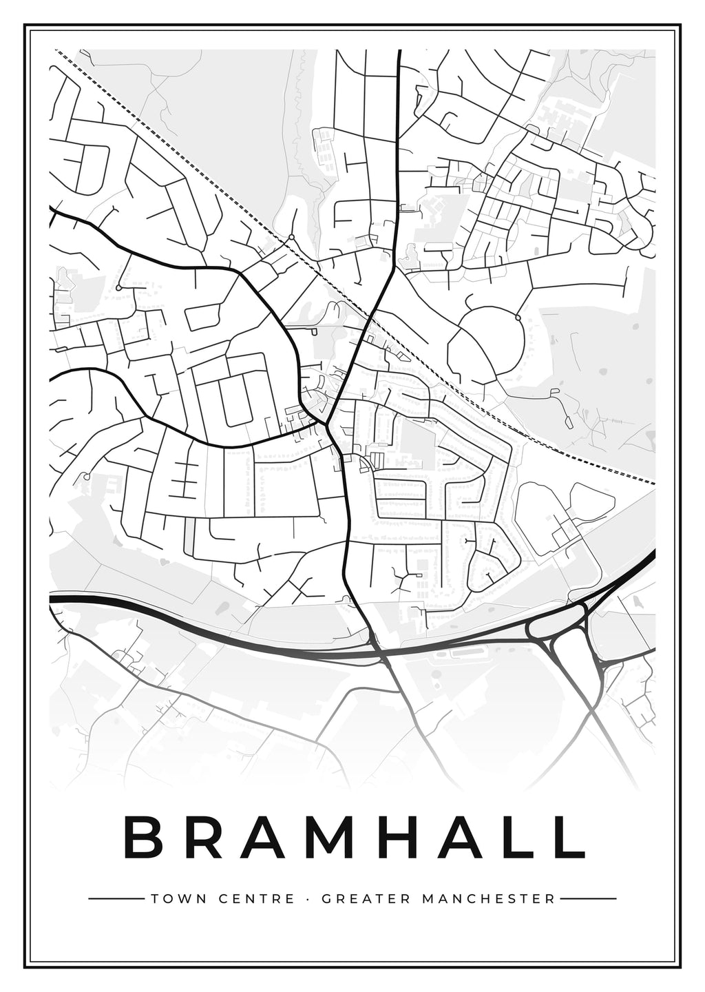 Street map poster of Bramhall town centre, Greater Manchester