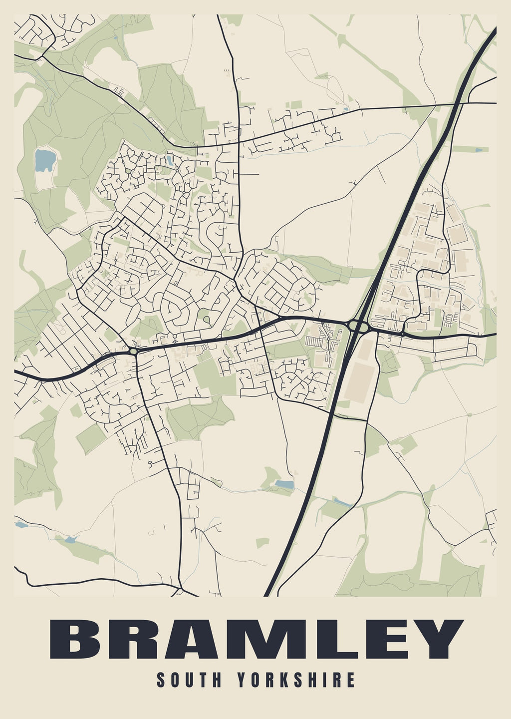 Street map poster of Bramley, South Yorkshire